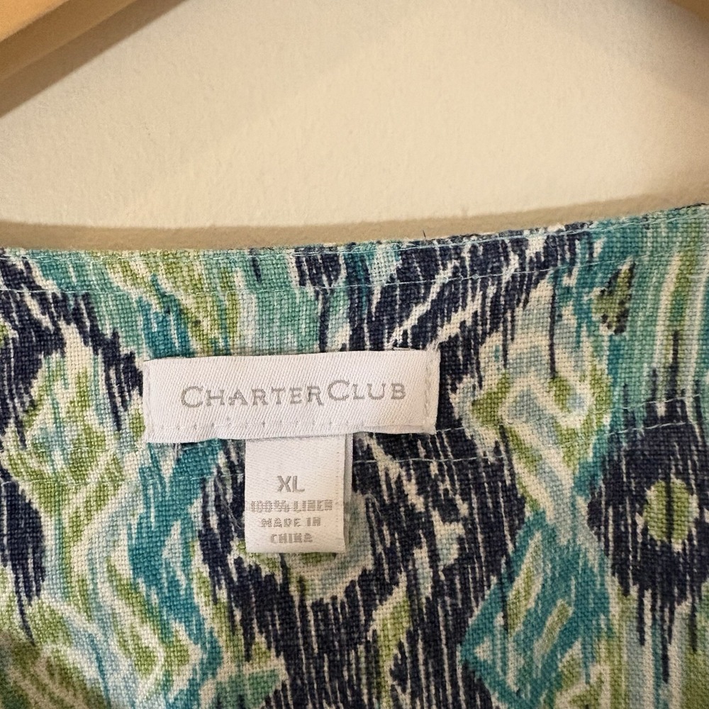 Charter Club Womens Linen Shacket XL Ikat Print Short Boho Resort Coastal Beach - Picture 2 of 10